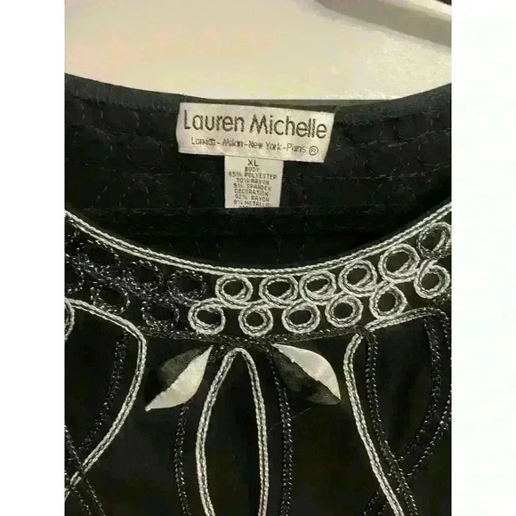Lauren Michelle Black Embroidered Sleeveless Career Blouse, size XL - Picture 2 of 5